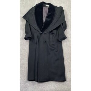 John Weitz Black Velvet Trimmed Wool Long Coat Shawl Collar Embellished
